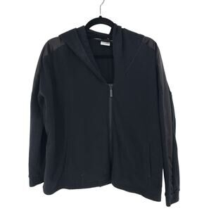 Puma Women's Small Full Zip Black Hooded Sweatshirt Satin Ribbon Stripe Back Tie